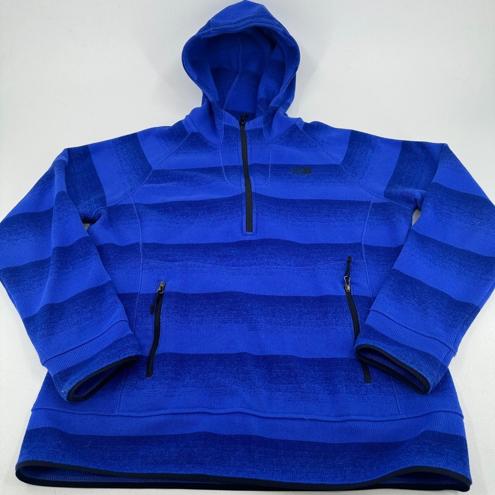 The North Face Pullover Hoodie WOMENS Blue Striped Half Zip Sweatshirt LARGE